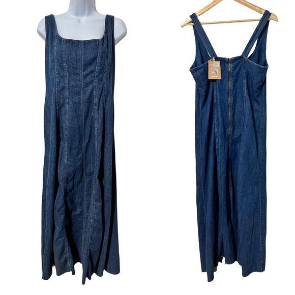 Reformation‎ Jeans Amory Denim Midi Dress Size 10 Caspian Blue Raw Hem NEW - Picture 2 of 10